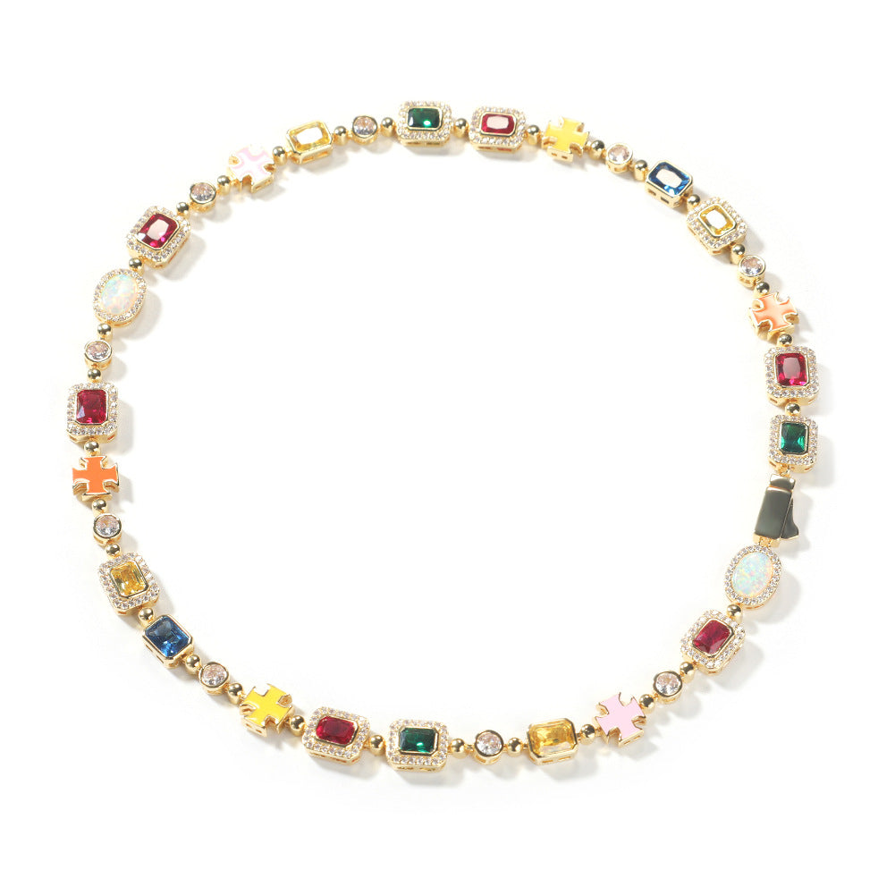Diamond multi-colored gemstone necklace