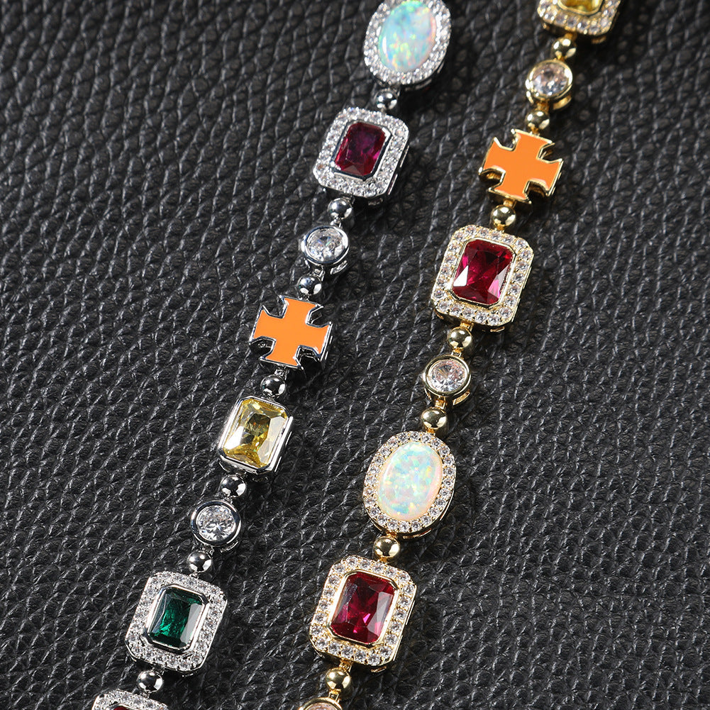 Diamond multi-colored gemstone necklace