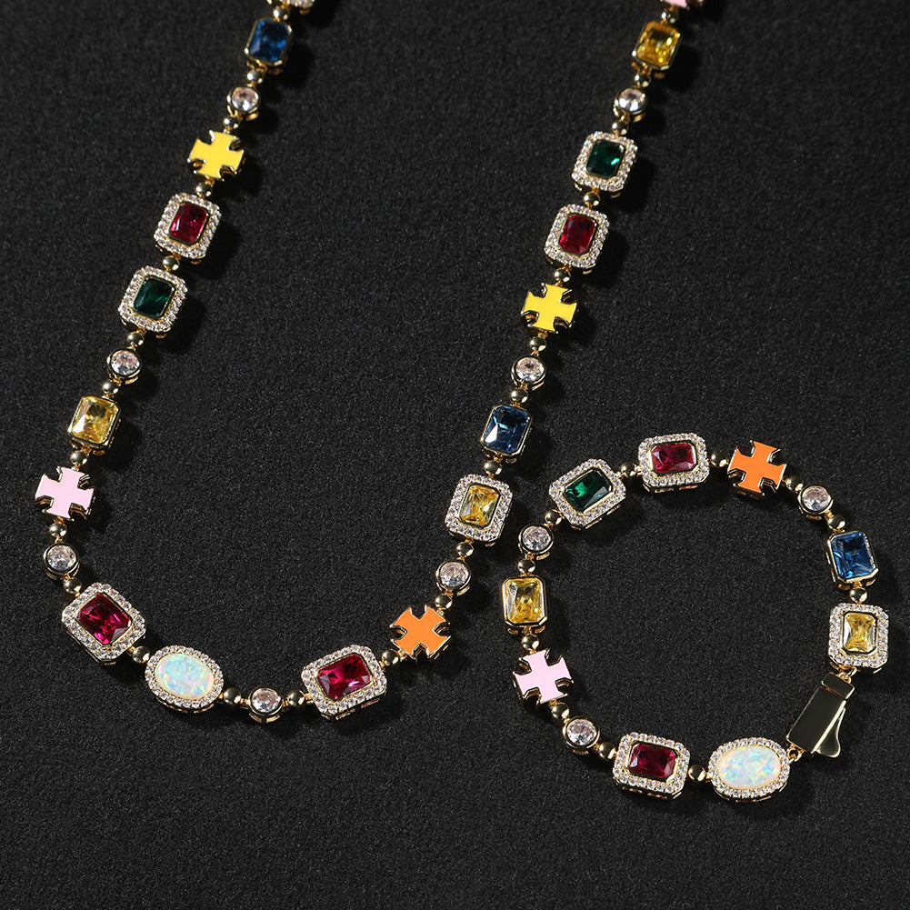 Diamond multi-colored gemstone necklace
