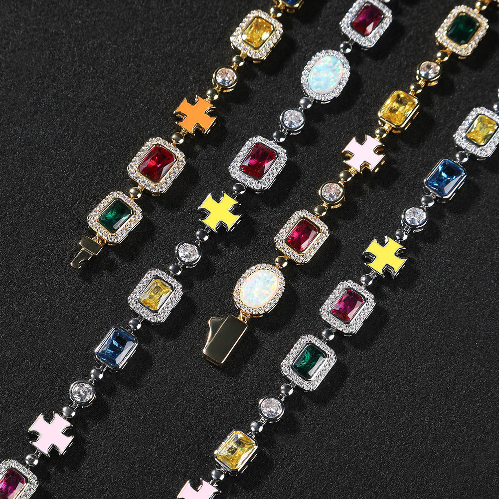 Diamond multi-colored gemstone necklace