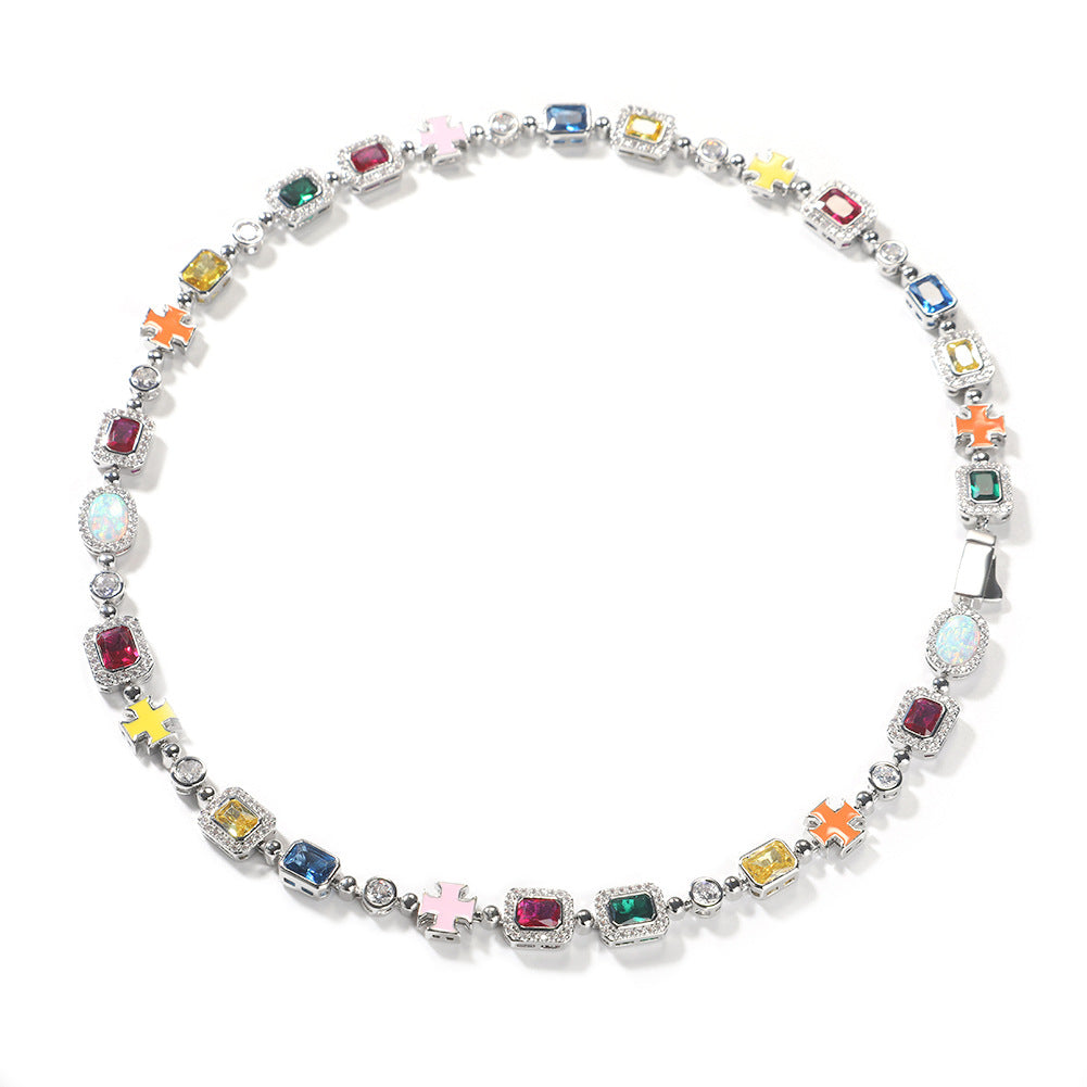 Diamond multi-colored gemstone necklace