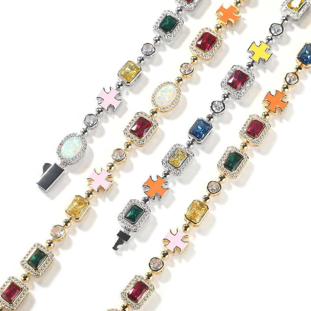 Diamond multi-colored gemstone necklace