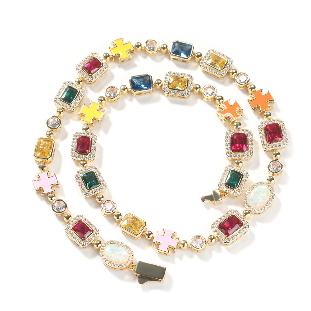 Diamond multi-colored gemstone necklace