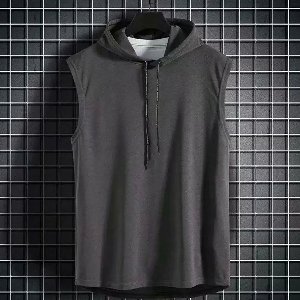Silk Summer Muscle Hoodie Vest Sleeveless Bodybuilding Gym Workout Fitness Shirt