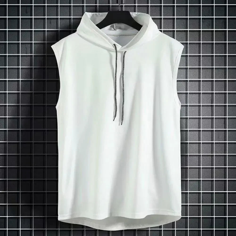 Silk Summer Muscle Hoodie Vest Sleeveless Bodybuilding Gym Workout Fitness Shirt